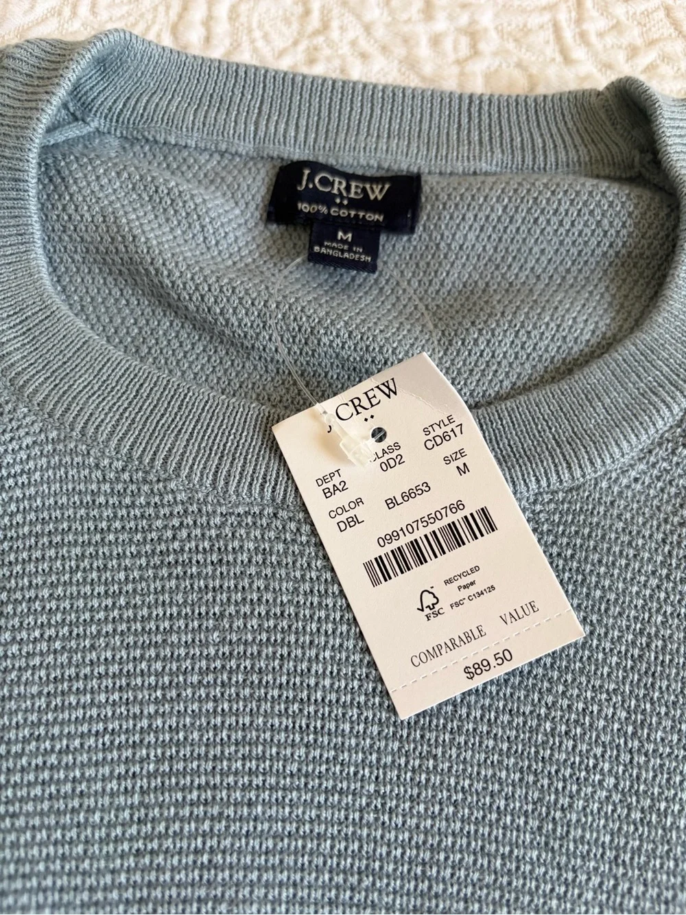 NWT 100% Cotton J.Crew Men’s Sweater Blue size Medium